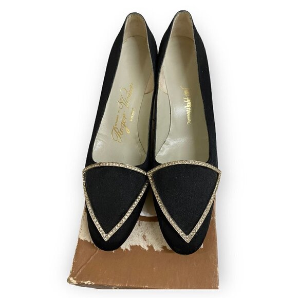 VIntage Roger Vivier black satin pumps with emberlishment, size 7 1/2 AA, in ori - Picture 3 of 16